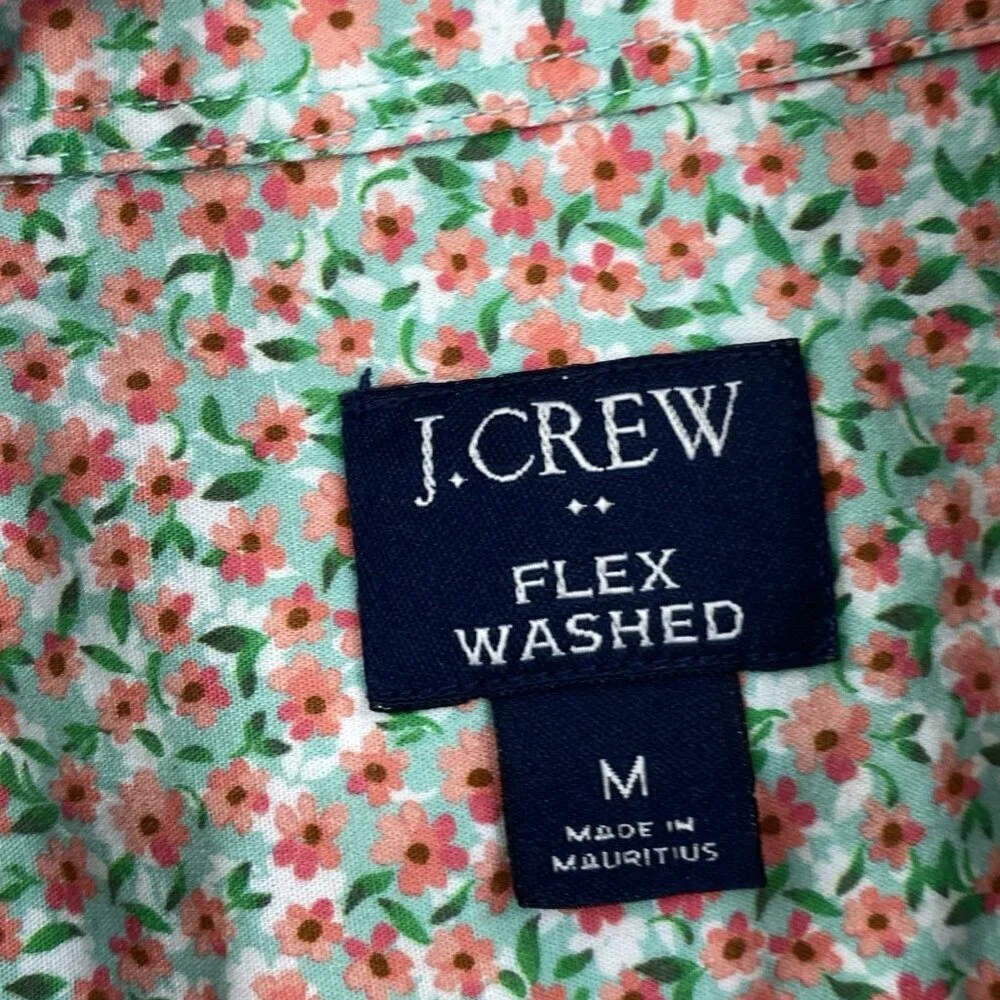 J.Crew Men's Size M Green Flex Wash Floral Print Button Front Shirt Short Sleeve
